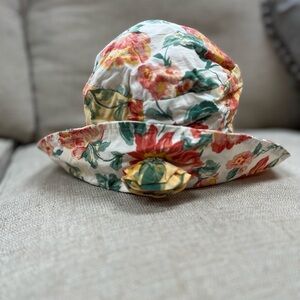 Floral Sun Hat - White with Red/Green/Yellow Print